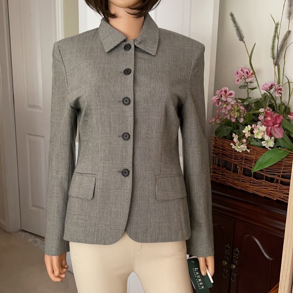 NWT Lauren Ralph Lauren 100% Wool Glen Plaid Blazer